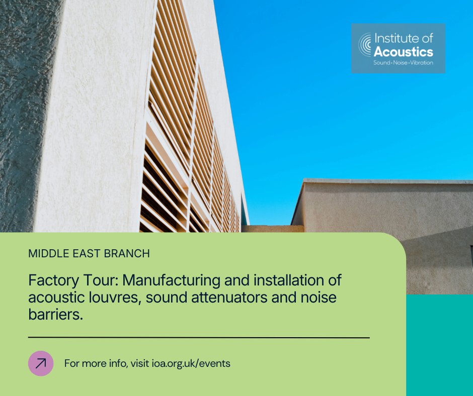 ioauk's tweet image. Join our Leminar Industries factory tour in Dubai!

📅 1 May 2026
⏰ 09:00 DXB
📍 Dubai Industrial City (in-person)

Explore acoustic louvres, sound attenuators &amp;amp; real-world installation insights.

Register: ioa.org.uk/events/middle-…

#Acoustics #Dubai #Engineering #HVAC