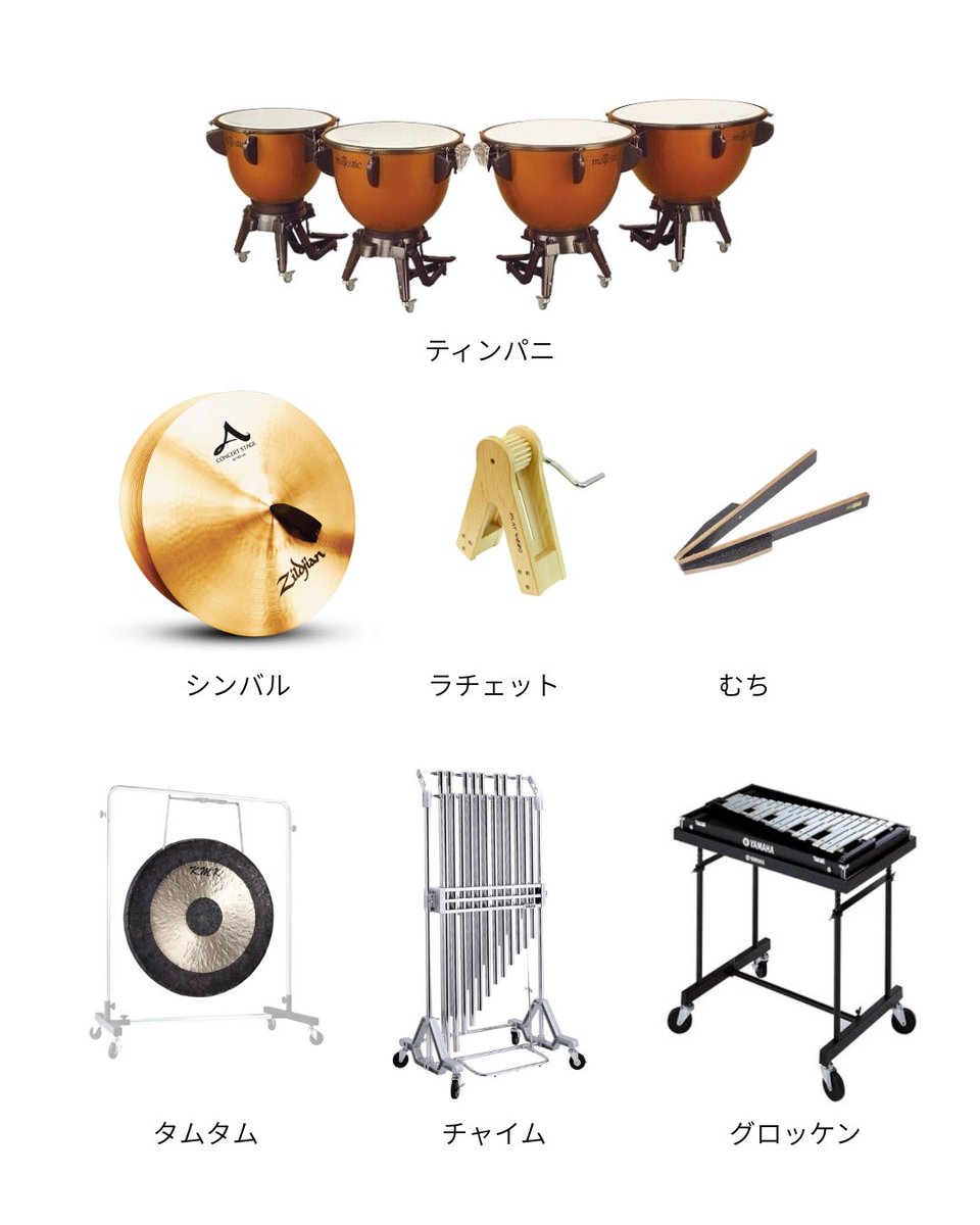 kasukabe2018's tweet photo. 🪇オーケストラの楽器紹介🥁

今日は打楽器をご紹介💁‍♀️

今回の演奏会では『ラチェット』や『むち』といった珍しい楽器を使用します！

そのほかにもさまざまな楽器を使用し、展覧会の絵ではなんと12種類の打楽器が登場します！

全部見つけることができるでしょうか？🔍
ぜひ生で聴いてみてください👂 https://t.co/n7wJGgryMI
