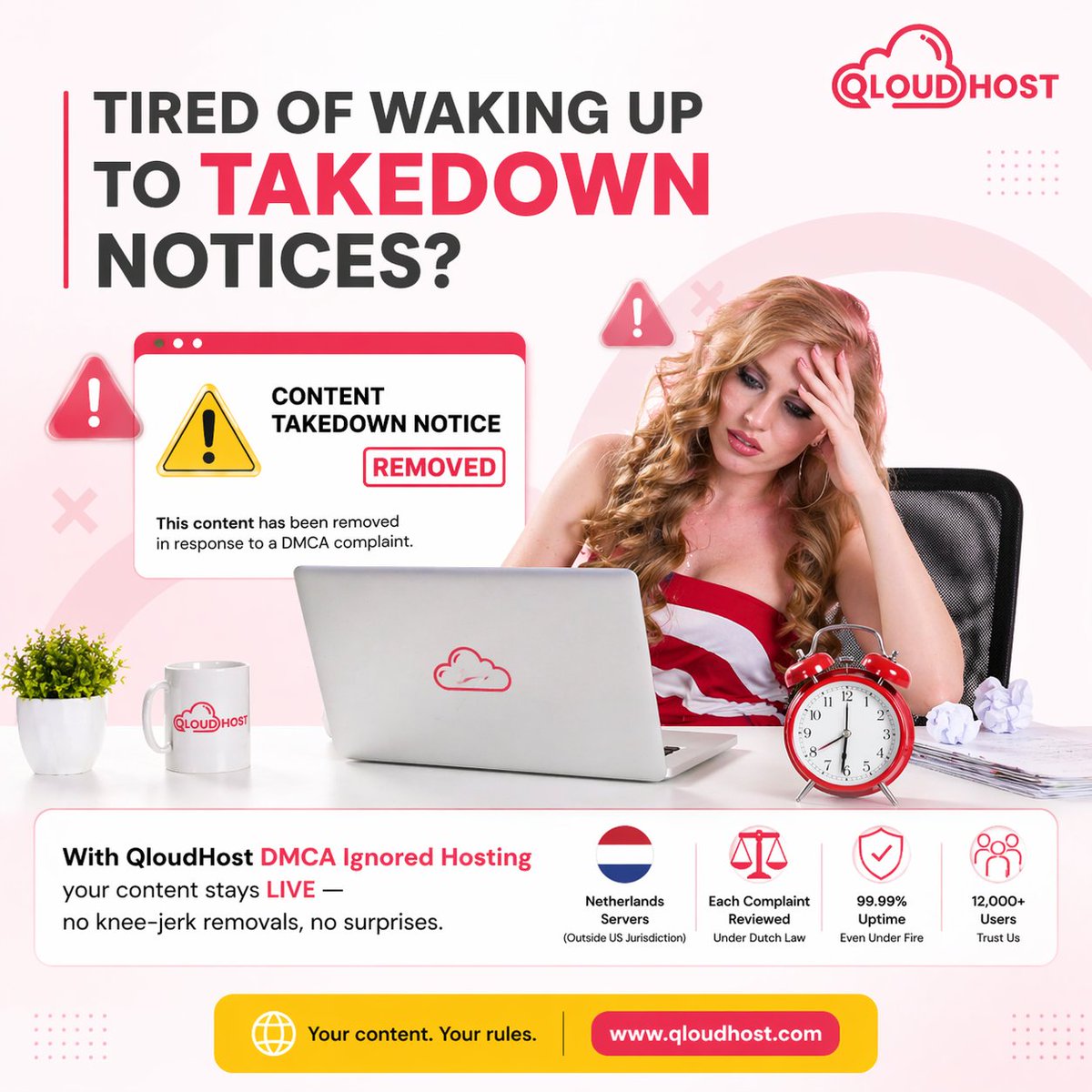 qloudhosts's tweet photo. Tired of waking up to takedown notices? 🚫

Your content shouldn’t disappear overnight just because of one complaint.

With QloudHost DMCA Ignored Hosting, you stay in control.

No stress. No sudden shutdowns

Get Now: https://t.co/9TQ3Kmd7a1

#WebHosting #DMCAIgnored #QloudHost https://t.co/ztfrjQqXl5