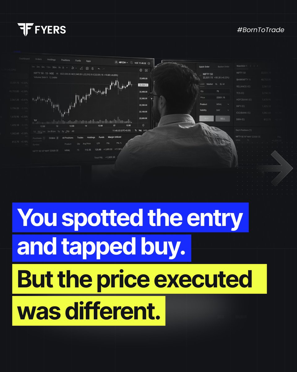 fyers1's tweet photo. You spotted the entry, but the price has already moved.
That gap is latency and it’s costing you profit, opportunity, and slippage.

At FYERS, we execute in 7 milliseconds. Faster than a blink, so you hit the price you see.
#orderlatency #fyers #slippage https://t.co/GYvMF2jQaW