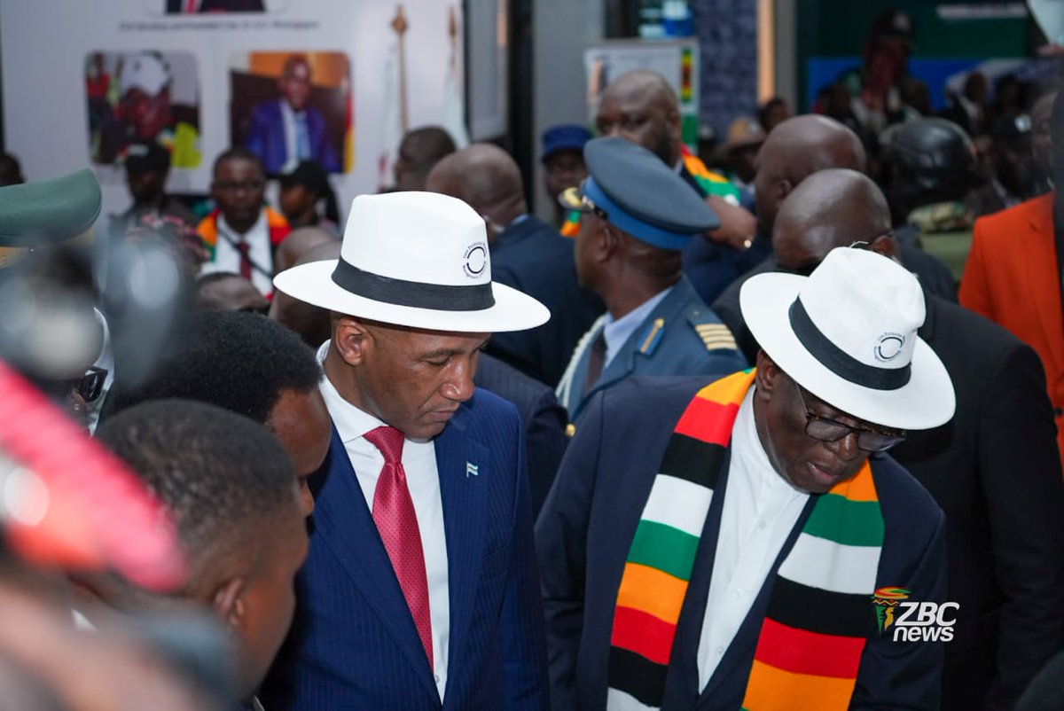 ZBCNewsonline's tweet photo. PRESIDENTS MNANGAGWA, BOKO TOUR EXHIBITION STANDS AT ZITF 2026 

Highlights from the Zimbabwe International Exhibition Centre where Presidents, Dr Emmerson Mnangagwa and Advocate Duma Boko have toured the ZANU PF stand at the ongoing Zimbabwe International Trade Fair in Bulawayo. The tour forms part of high-level engagements ahead of the official opening of the annual trade showcase.

#ZITF2026 #Zimbabwe #Botswana #Trade #Investment #BilateralRelations #ZBCNews