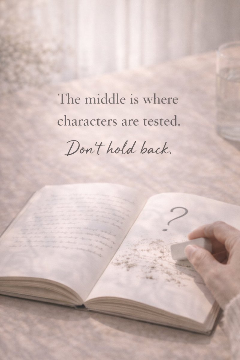 DublinWriter's tweet image. The middle is where characters are tested. Let them struggle, falter, and make mistakes.
#ThursdayThought #writingcommunity #writersoftwitter #AmWriting #CharacterDevelopment #middles