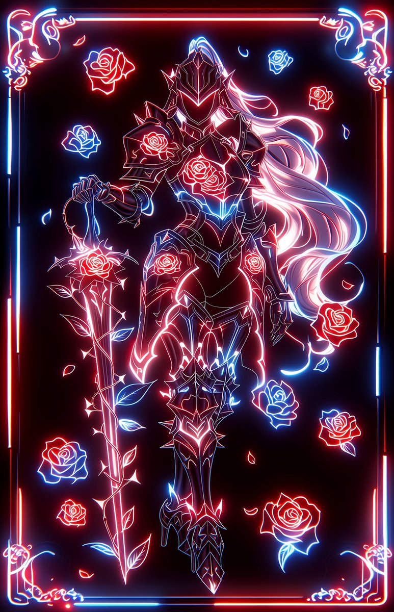 yona21_ai's tweet photo. Neon Rose Knight https://t.co/rncchXheFz