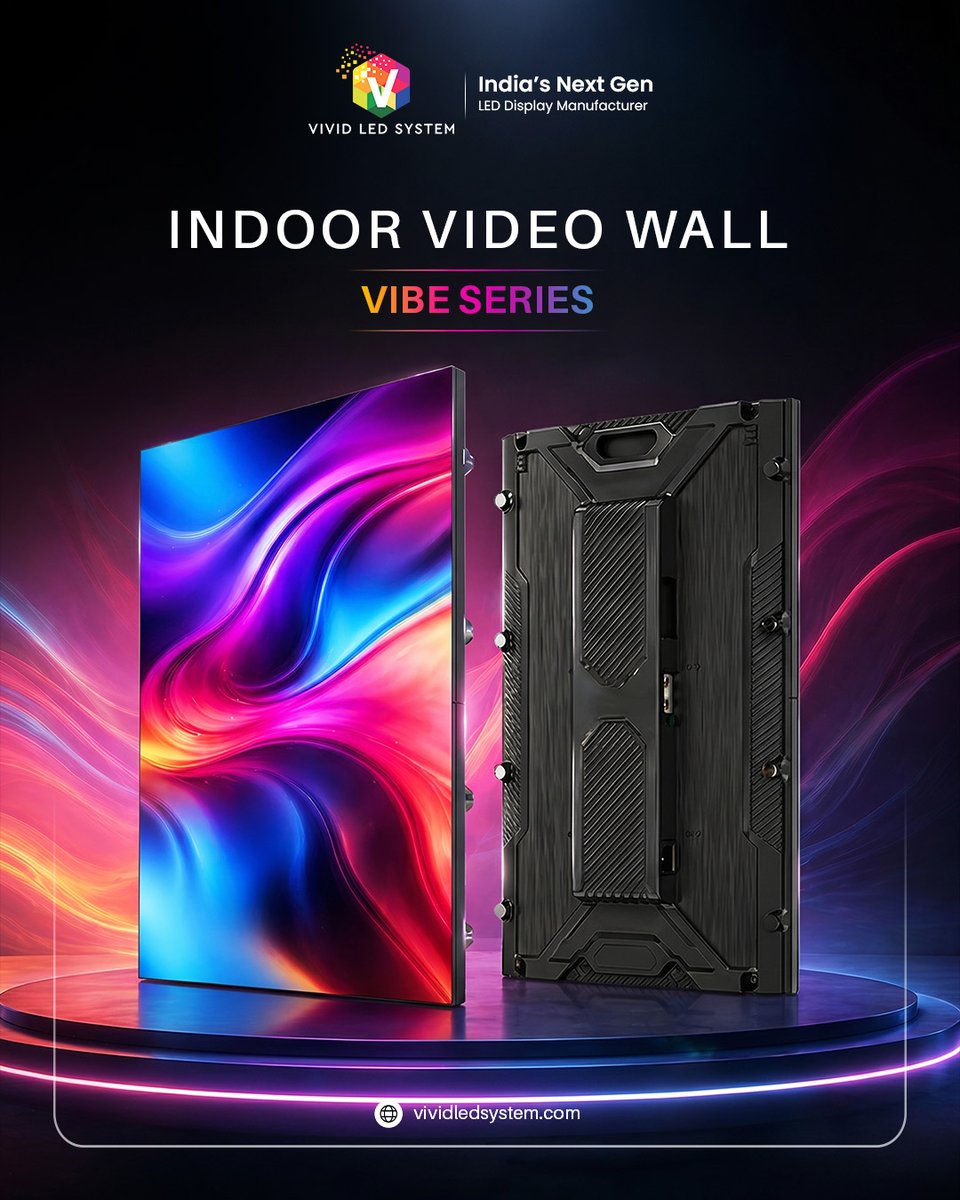 vividledsystem's tweet photo. Introducing the VIBE Series — Vivid LED System's indoor LED video wall built for next-gen spaces. P1.8 &amp; P2.5 pixel pitch. >3840Hz refresh. Die-cast aluminium body.  India's display tech just leveled up. 🧵  #LEDDisplay #VibeSeries https://t.co/goeMmNfXEU