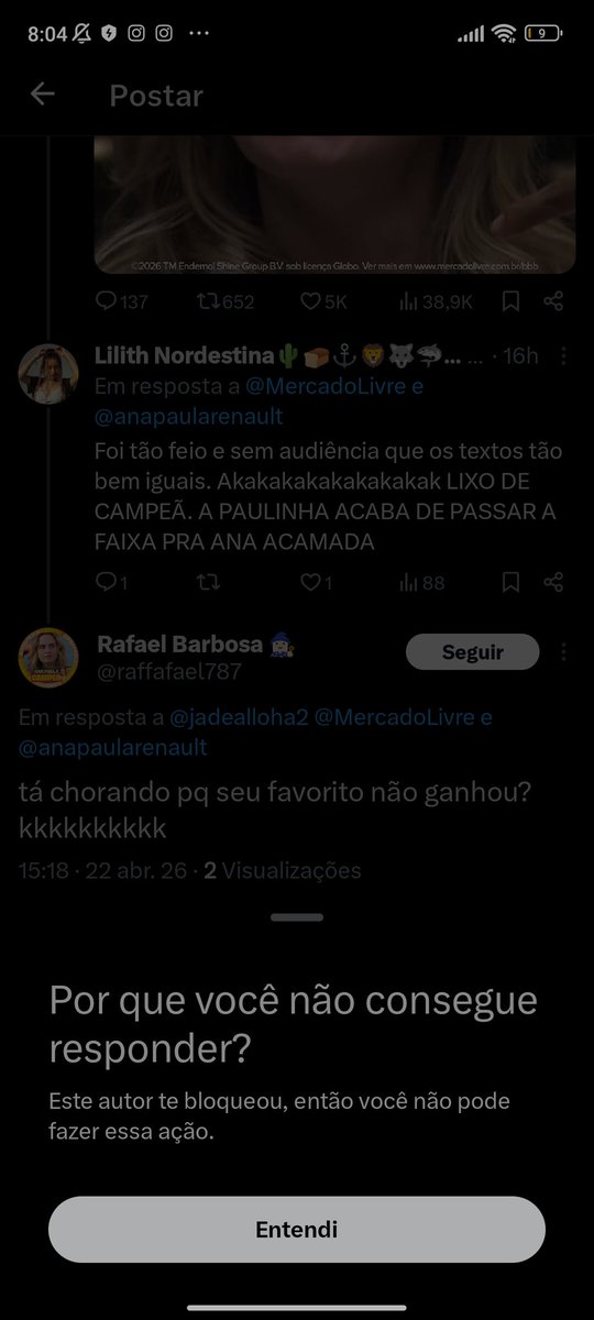 jadealloha2's tweet photo. Torcida FROUXA IGUAL A FAVORITA DELES QUE PAGA PRA "GANHAR" PÉSSIMA EDIÇÃO E PÉSSIMA AUDIÊNCIA. KAKAKAKAKAKAKAKAKAK
FALOU MERDA E BLOQUEOU FROUXOOOOOOOOOOOOO
#BBB26 #FLOPOU https://t.co/v5tgz8KuUl