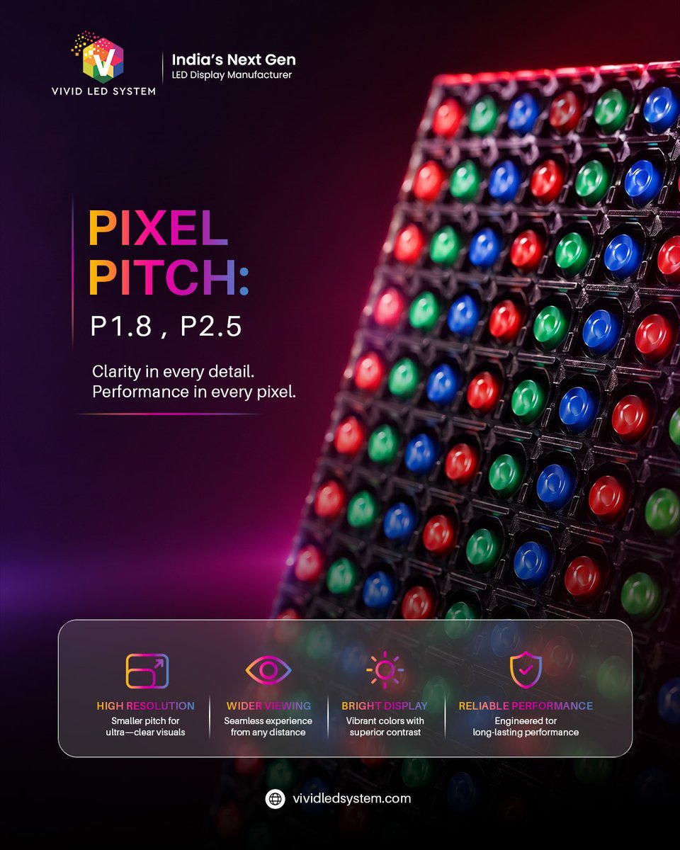 vividledsystem's tweet image. P1.8 &amp;amp; P2.5 pixel pitch means your content is sharp from any distance. No grain. No compromise. #IndoorLED