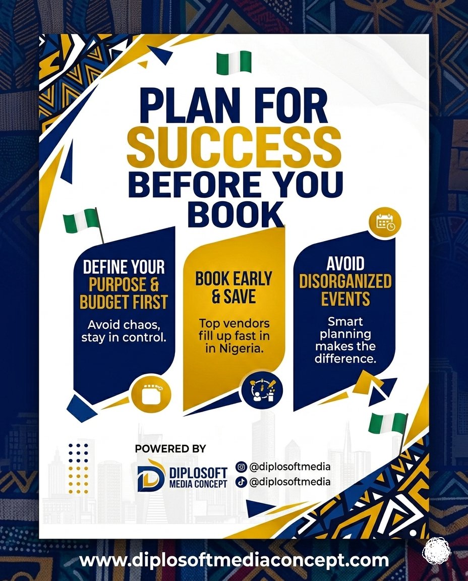 DiplosoftMedia's tweet photo. If you’re planning an event in Nigeria, read this first… 👀

Have you ever attended a disorganized event before? 😅

Follow for more real event tips 

Powered by Diplosoft Media Concept

https://t.co/PnorEJ4SPv 

#diplosoft #diplosoftevents #NigeriaEvents #EventPlanning https://t.co/FQUK35LPtj
