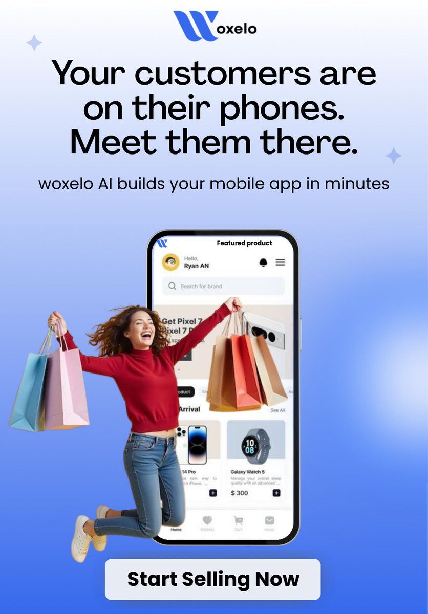 woxelo_'s tweet image. With Woxelo , you can turn your business into a fully functional mobile app -no coding, no stress.

Give your customers faster access, better experience, and a brand they can carry everywhere. 

Stop limiting your growth.  Start building smarter today. 
 #MobileApp #NoCode