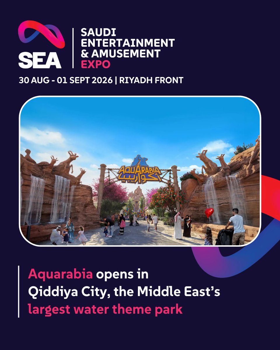 SeaSaudi's tweet photo. 🌊 Aquarabia has opened in Qiddiya City, now the Middle East’s largest water theme park.

🔗 https://t.co/5CcfzWG03V
📅 30 Aug - 01 Sep 2026 
📍 Riyadh Front Exhibition &amp; Conference Center https://t.co/ODMz8vbU8Q