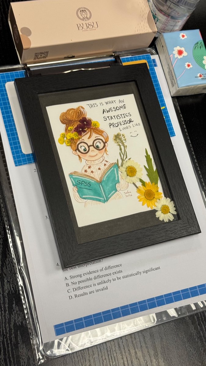 alsfaartist's tweet photo. Another successful presentation with my colleague Dr. Hayat about statistics 📊✨ I decided to add a splash of color to our class  by gifting everyone a small, custom-painted piece of my art. 🎨 #PhDJourney #AcademicCommunity" https://t.co/wn8Cmu854D