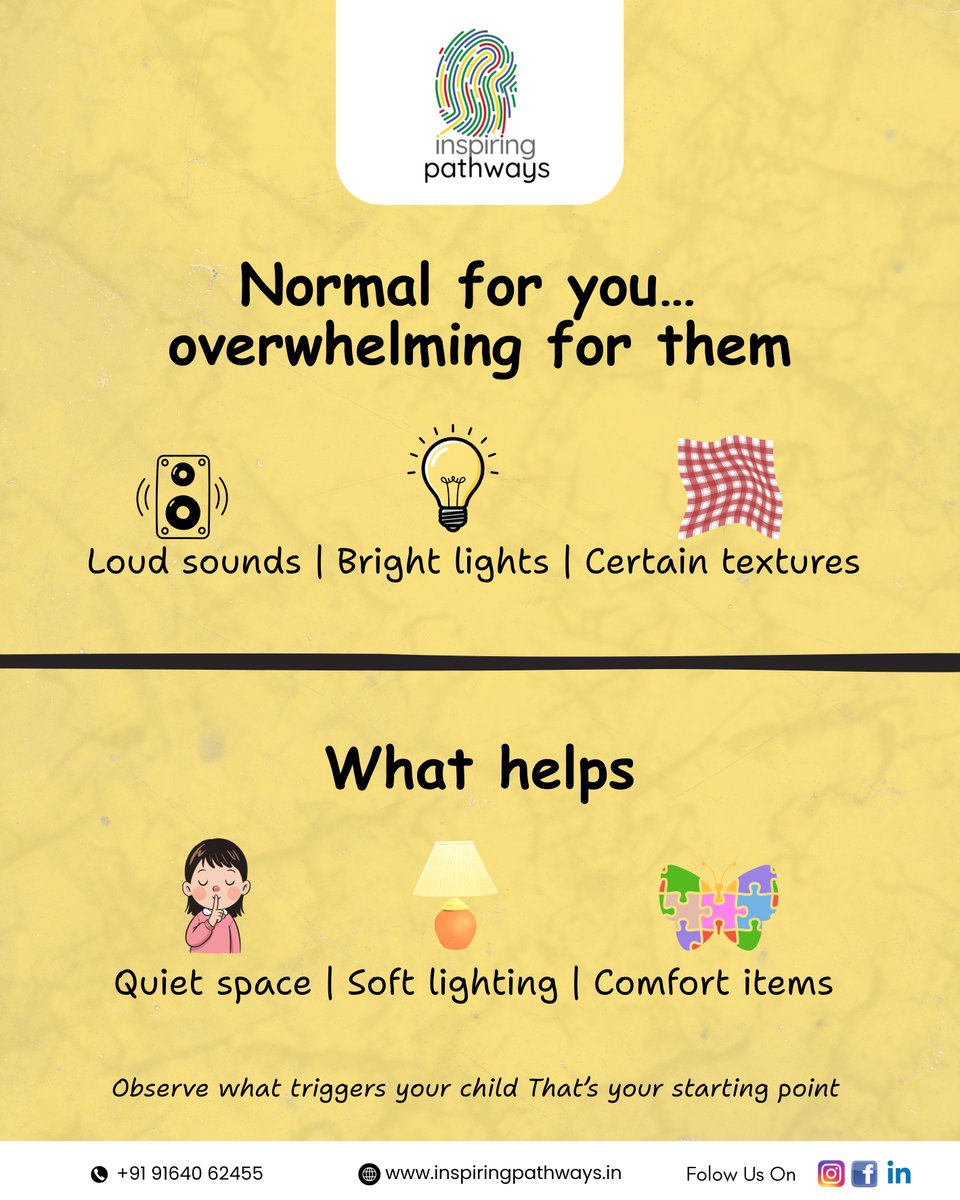 InspiringPath1's tweet photo. Observe. Adjust. Support.
Understanding their world helps them feel safe.
Every child experiences life differently. Choose patience over pressure.

#InspiringPathways #AutismAwareness #SensorySensitivity #ParentingSupport #Neurodiversity #ChildDevelopment #AutismSupport https://t.co/kxmtuN1VdI