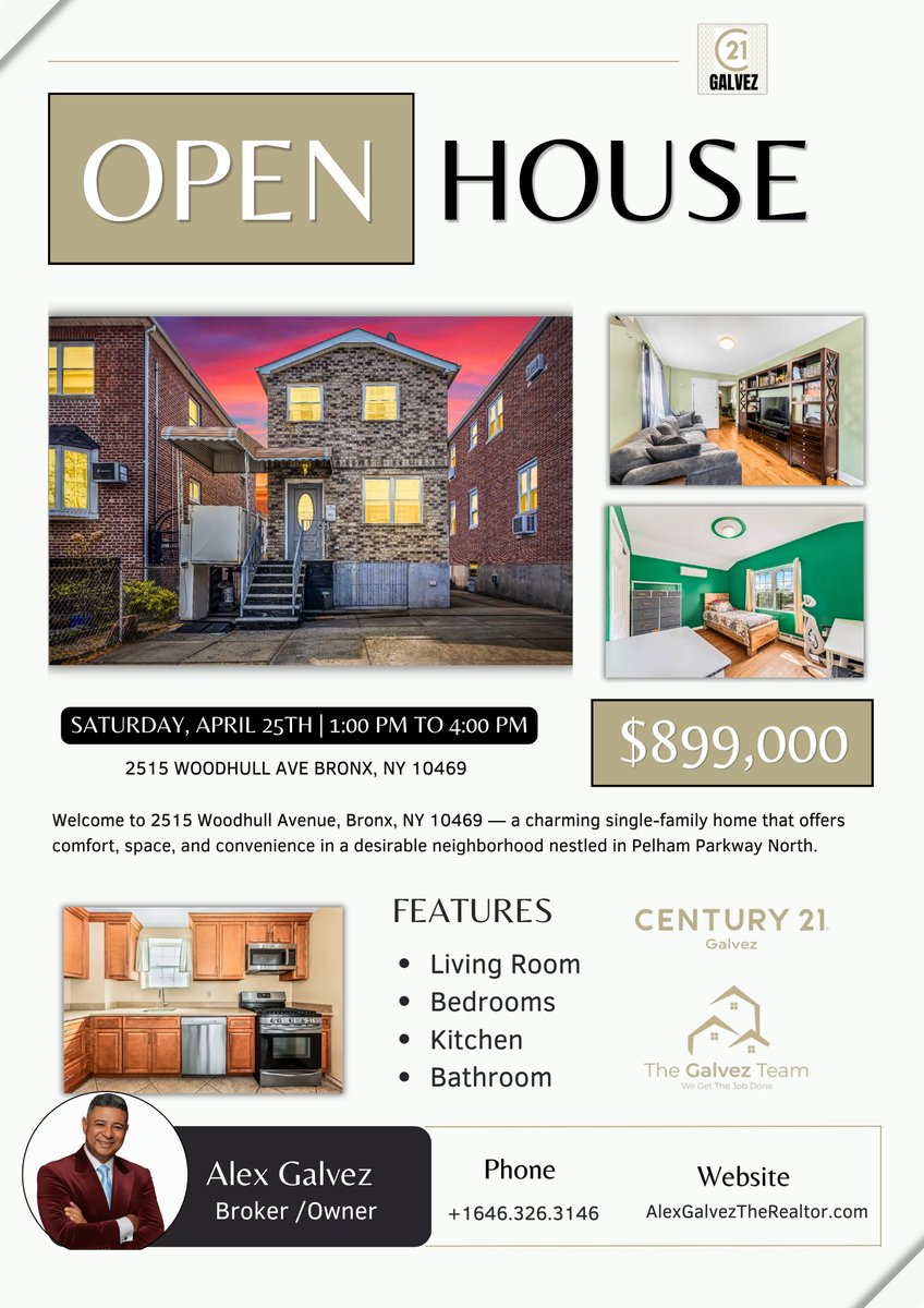 🏡✨ 
🔥 Open House in Bronx, NY  Single-Family Home for Sale 

💰 Price: $899,000

📞 Phone: +1 (646) 326-3146
.
.
#OpenHouse #BronxNY10469 #NYCRealEstate #HouseForSale #DreamHome #InvestmentProperty
