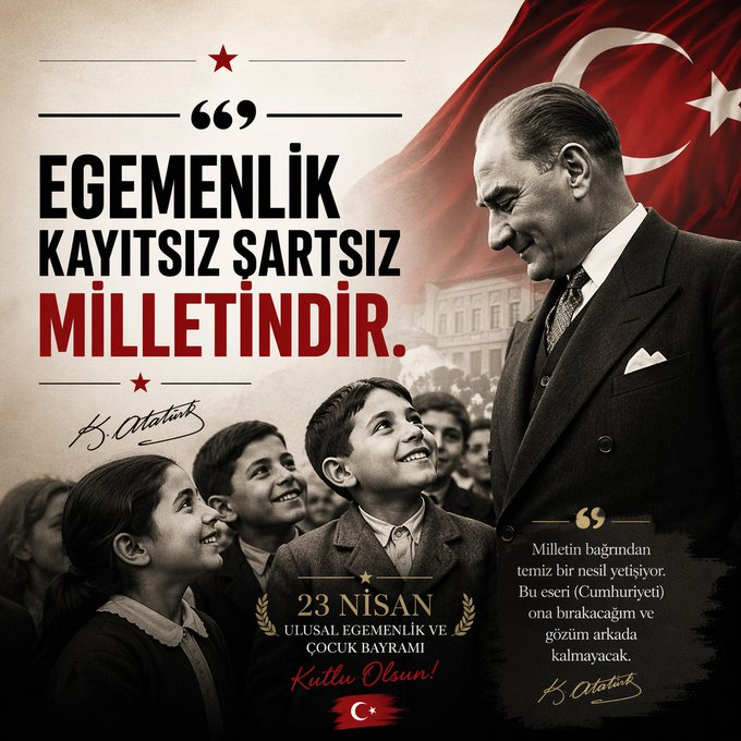 imagobutnotyet's tweet photo. Egemenlik kimde?
Cevap 100 yıldır aynı:
Millette. 🇹🇷
“Egemenlik kayıtsız şartsız milletindir.”
#23NisanUlusalEgemenlikveÇocukBayramı 
#MustafaKemalATATÜRK https://t.co/kRd2loQ307