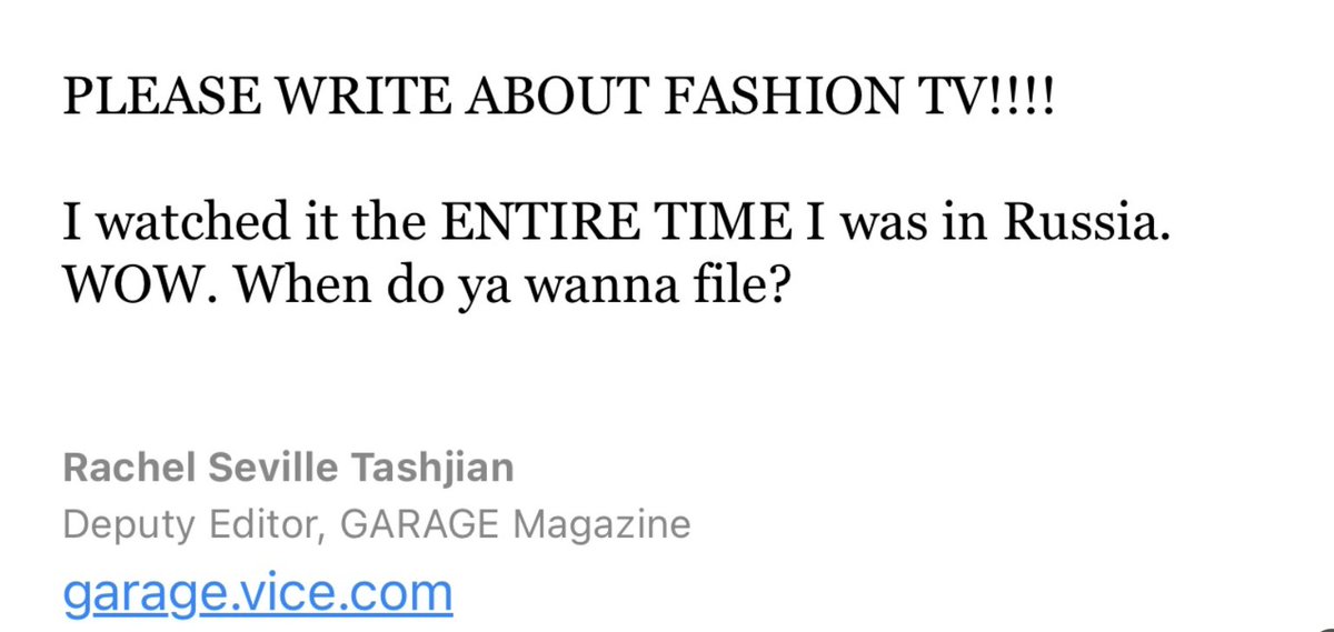 lifevicarious's tweet photo. Seven years ago, @theprophetpizza altered the course of my life when she assigned me a story about FashionTV.  She left Garage before she could edit my love letter essay to my favorite white noise. I was upset at the time, but it worked out for the best.

https://t.co/RFftkWzxvM https://t.co/KrBwaAsBAP