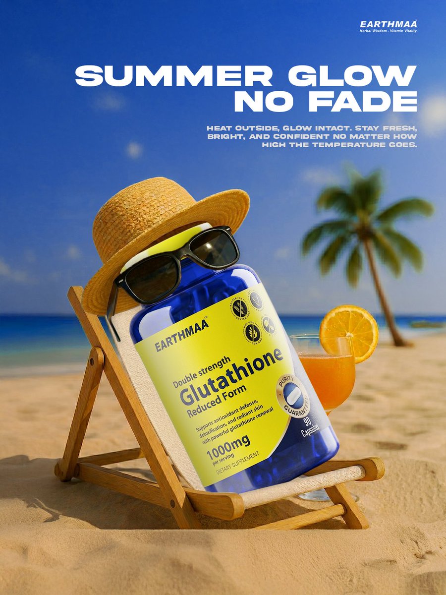 Don't let the heat steal your shine!. Keep your radiant summer glow intact  and fading not with EARTHMAA Double Strength Glutathione. #Earthmaa # Glutathione #Detox #HealthyGlow #AntioxidantPower