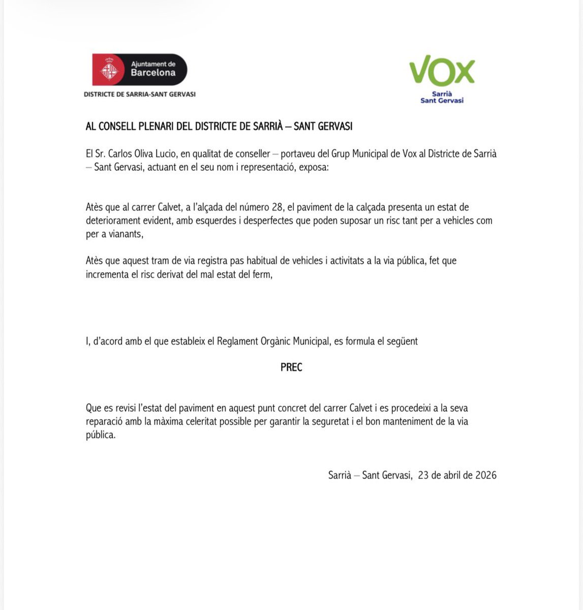 VOX Sarrià-Sant Gervasi tweet media