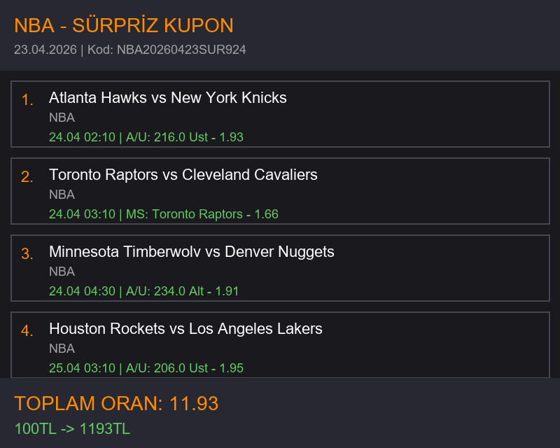 tahminkolikf's tweet image. NBA KUPONU

#Persembe #NBA #basketbol #iddaa #banko #kupon