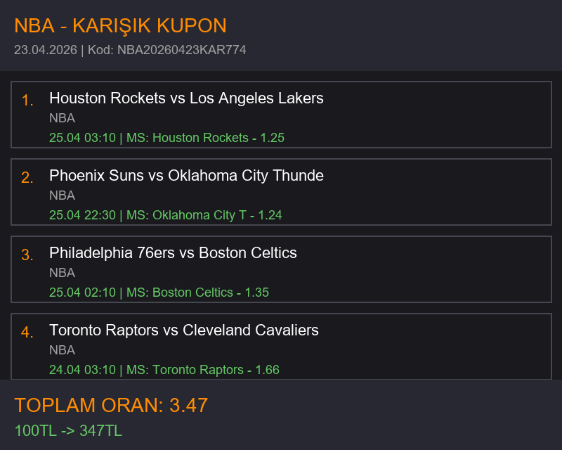 tahminkolikf's tweet image. NBA KUPONU

#Persembe #NBA #basketbol #iddaa #banko #kupon