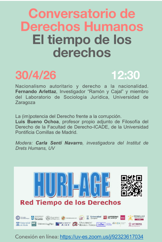 Red_HURIAGE's tweet photo. 📢 Nuevo Conversatorio de Derechos Humanos: El tiempo de los derechos 
📆30 abril | 12:30
📜 Nacionalismo autoritario y derecho a la nacionalidad. Fernando Arlettaz
📜 La (im)potencia del Derecho frente a la corrupción. Luis Bueno Ochoa
💻 Online:  https://t.co/1VgpkQjPAz https://t.co/WgERkDKtMH