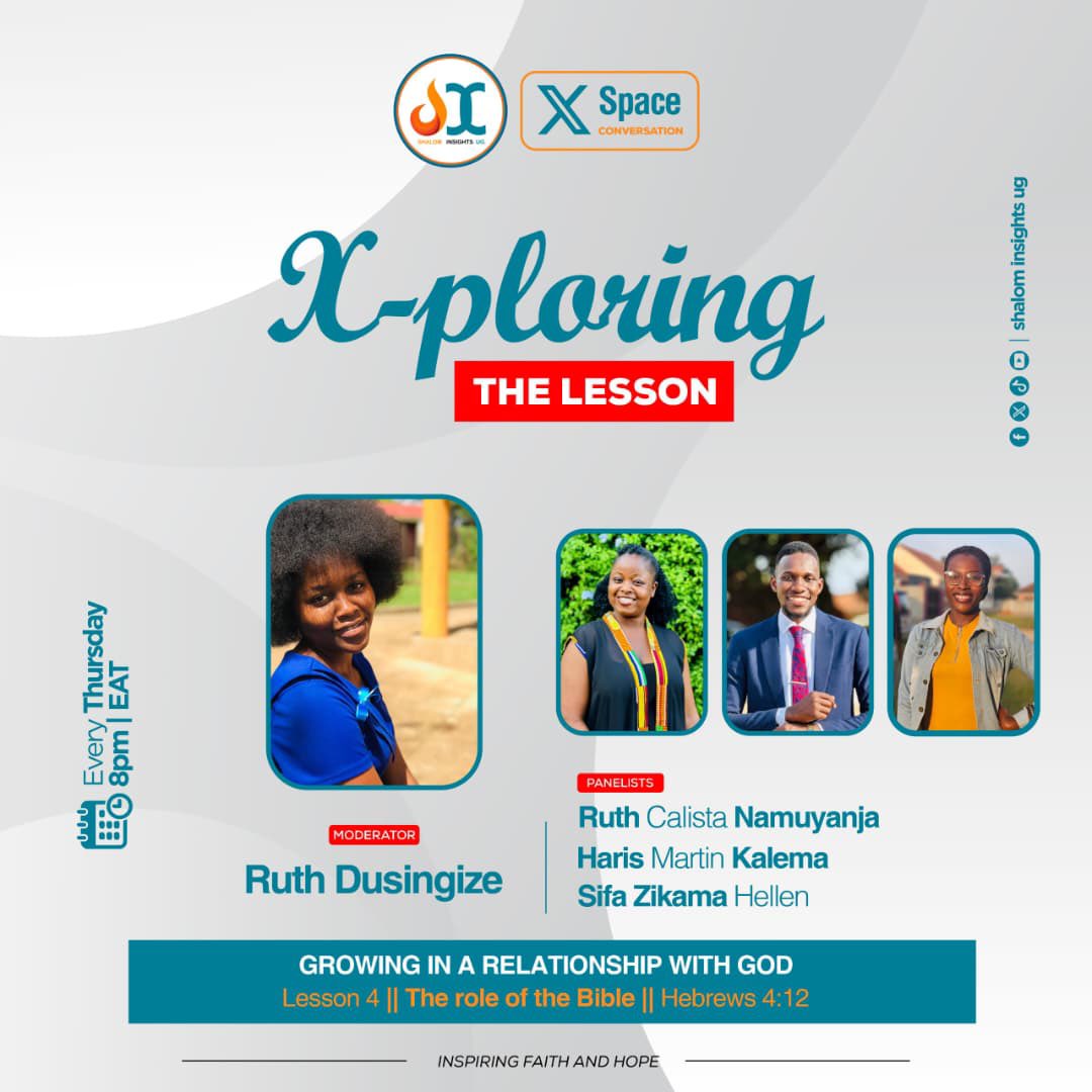 Good afternoon lovely people…
Join us today at 8pm EAT as we explore this week’s lesson “ The role of the Bible” hosted by <a href="/ShalomInsights/">Shalom Insights 🇺🇬</a> 
Please share,retweet and invite a friend…😍