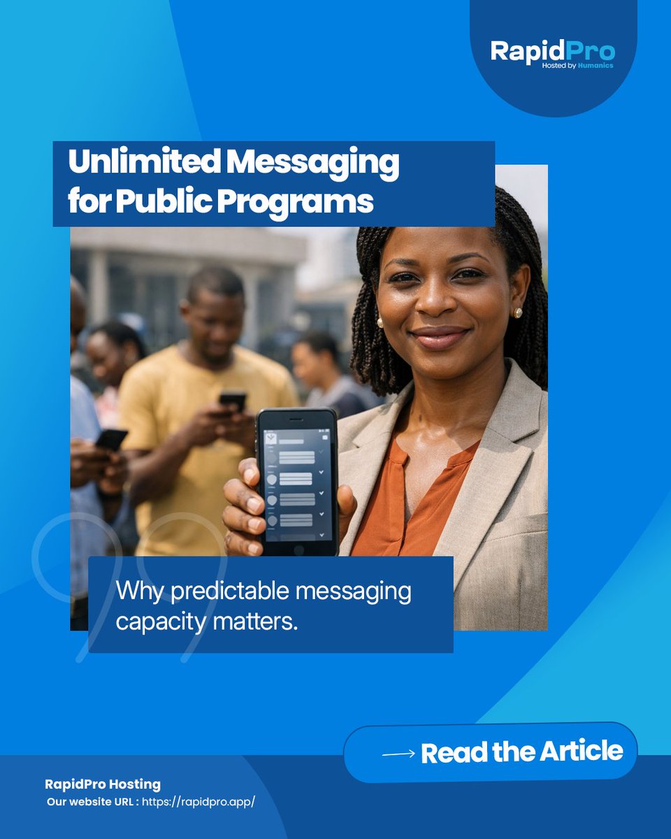 Rapidpro_App's tweet image. Per-message pricing forces NGOs to cut contact lists. 

RapidPro App: unlimited SMS + WhatsApp, flat fee, 50+ countries, 99.5% uptime. 

Your budget funds outreach, not overage fees.

rapidpro.app/unlimited-mess…

#RapidPro #ICT4D #PublicHealth