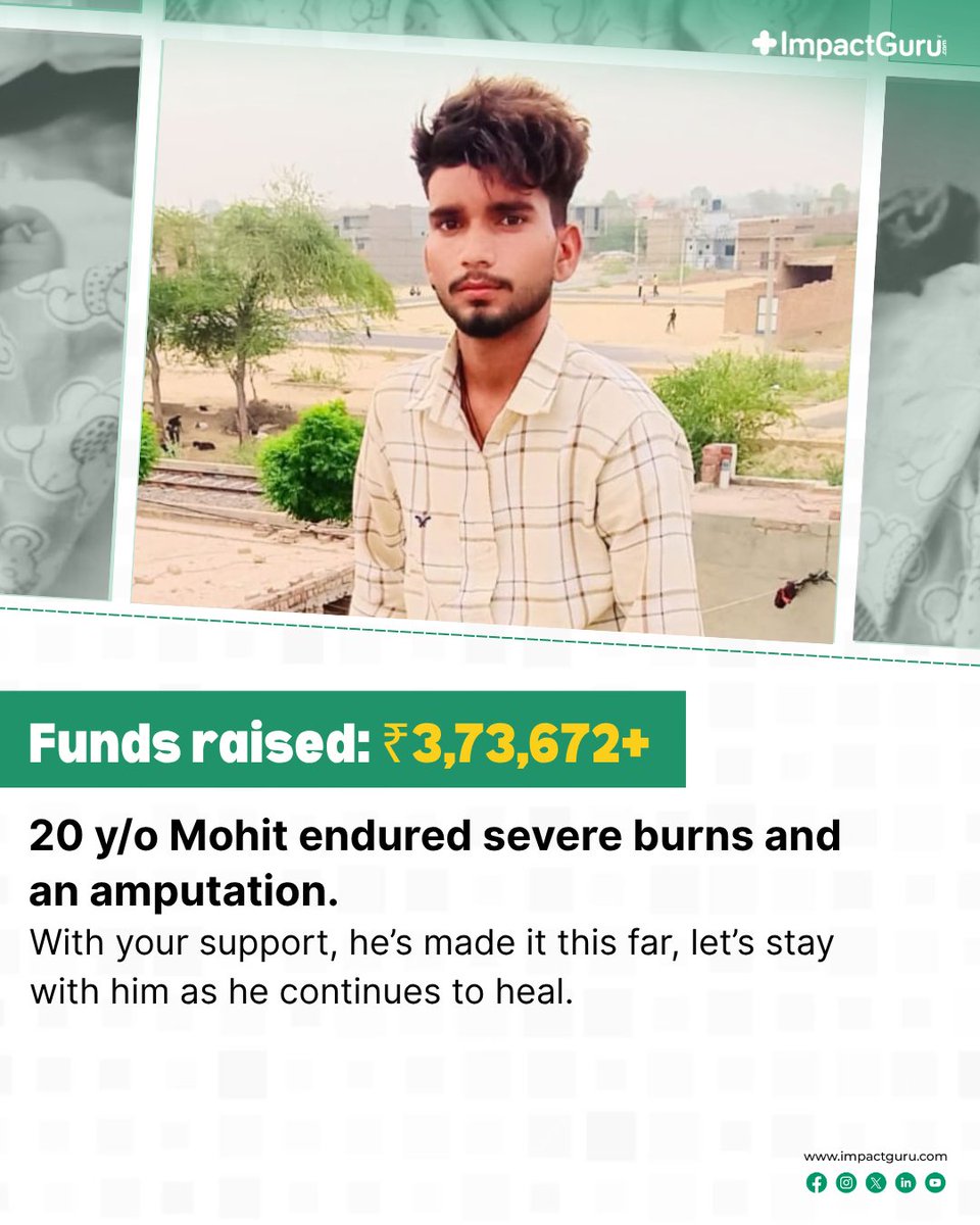 ImpactGuru's tweet image. Some journeys need more than a strong start, they need people who stay.

Keep supporting Mohit: impactguru.com/s/HmRHYa

#ImpactGuru #Milestone #SaveLives