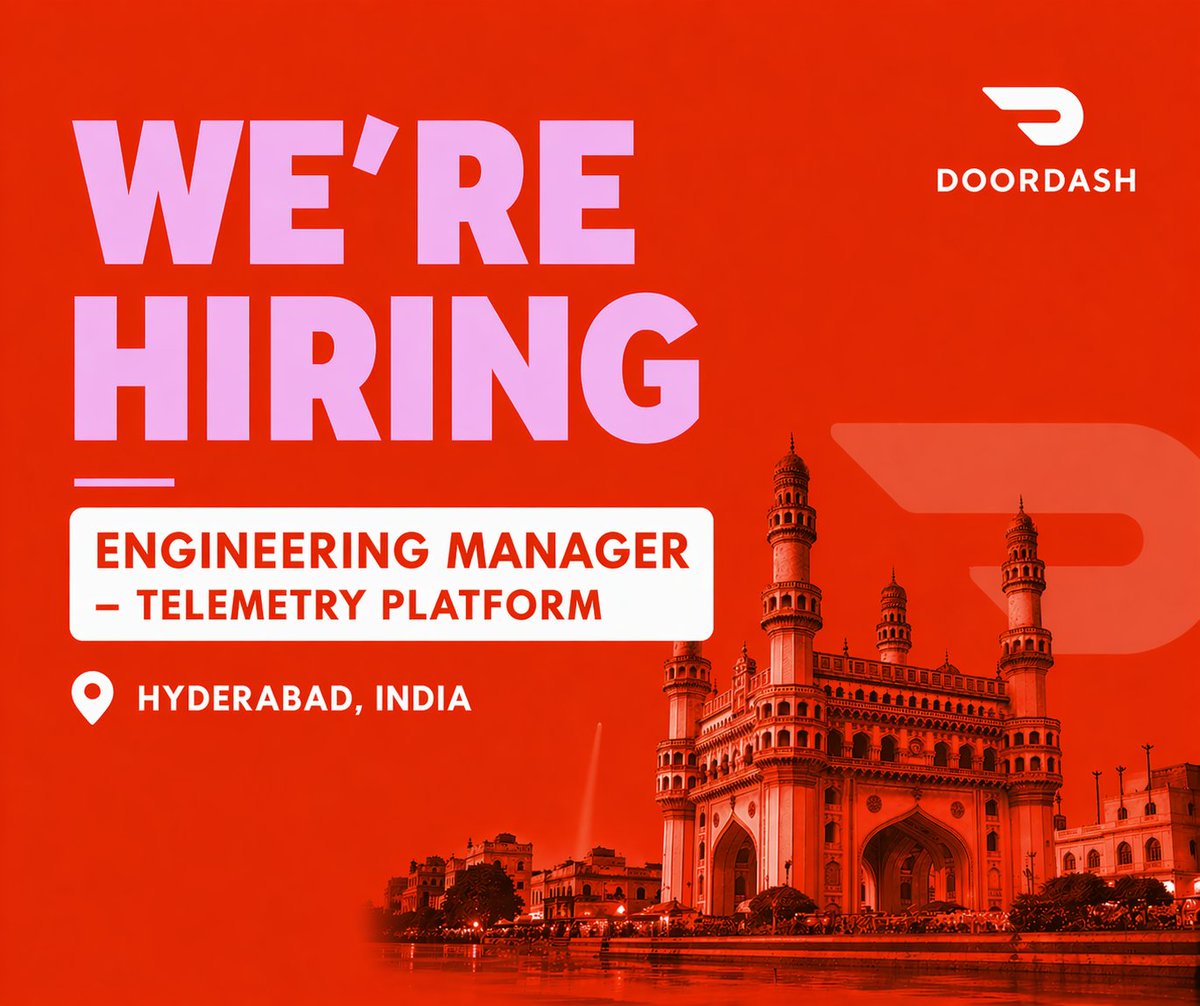 akkiex007's tweet image. #Hiring an Engineering Manager - Telemetry Platform at DoorDash in Hyderabad.

In this role, you’ll lead a multidisciplinary team working across full stack and data infrastructure to build scalable systems for instrumentation, event processing, schema management and