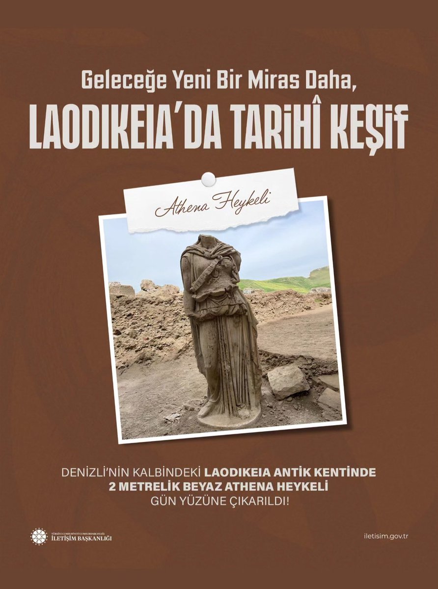 Medeniyetlerin beşiğinden büyüleyici bir keşif daha! 🇹🇷 

Denizli’nin kalbindeki Laodikeia Antik Kenti'nde 2 metrelik beyaz Athena heykeli gün yüzüne çıkarıldı! 🏛️✨

#Türkiye’nin zengin kültürel mirası ile geleceğe yeni bir sayfa daha açıldı.

#Laodikeia #Athena #AnadoluMirası