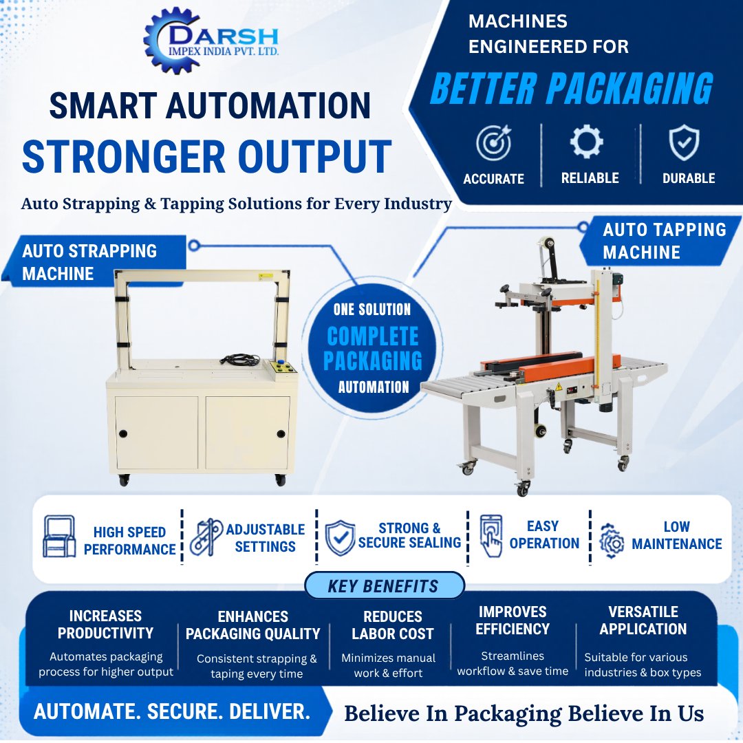 DarshImpexIndia's tweet image. Auto Strapping + Tapping Machines
Fast, accurate &amp;amp; secure packaging in one complete automation setup

#PackagingAutomation #StrappingMachine #TappingMachine #IndustrialPackaging #DarshImpex #SmartPackaging #HighProductivity #darshimpexindiapvtltd #packlift #machine #machinery