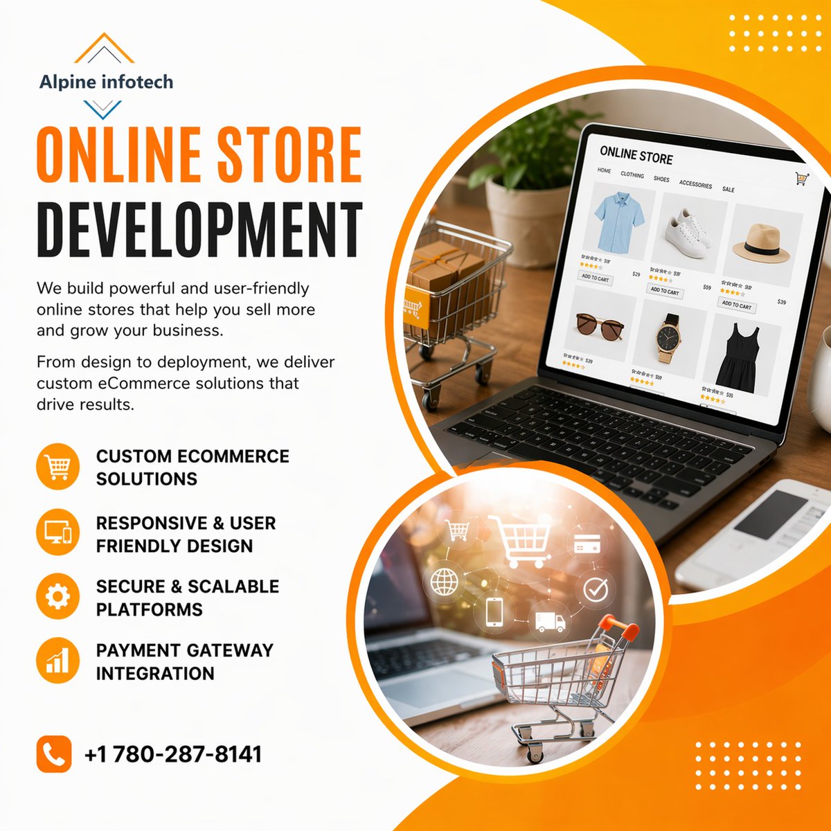AlpineInfo91978's tweet image. Ready to sell online? 🛒✨ Alpine Infotech builds Custom eCommerce Stores with Secure Platforms &amp;amp; Payment Integration to grow your business!

📞 +1 780-287-8141

#eCommerce #OnlineStore #AlpineInfotech