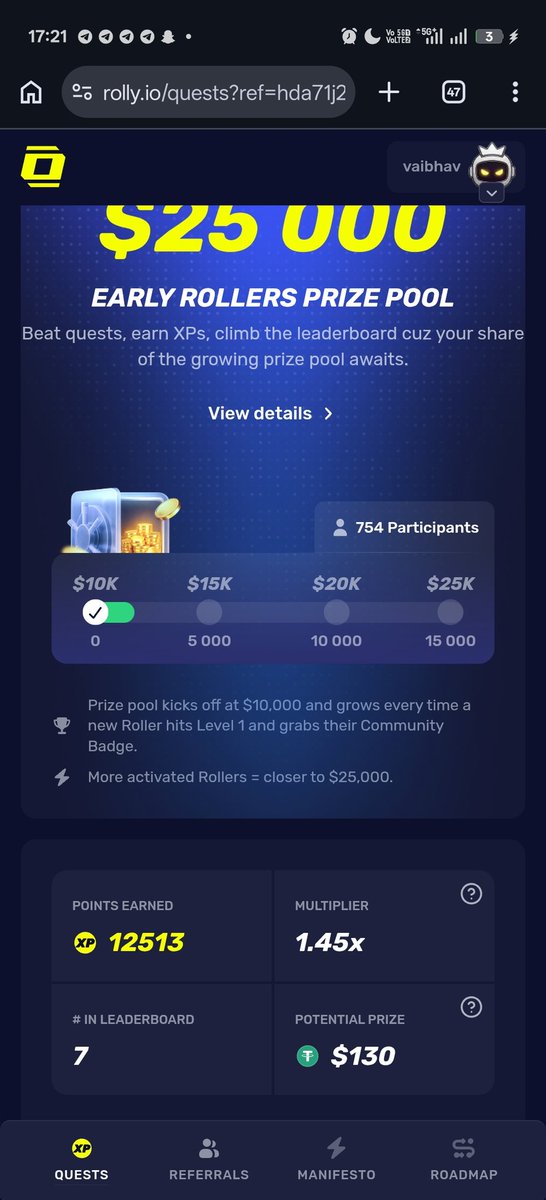Currently ranked at #7 on <a href="/rolly_onchain/">Rolly</a> 

Join now still early 

Join with my link to get 1000exp bonus

rolly.io/?ref=T_D_yrSQ

Must set username on telegram to complete telegram task
