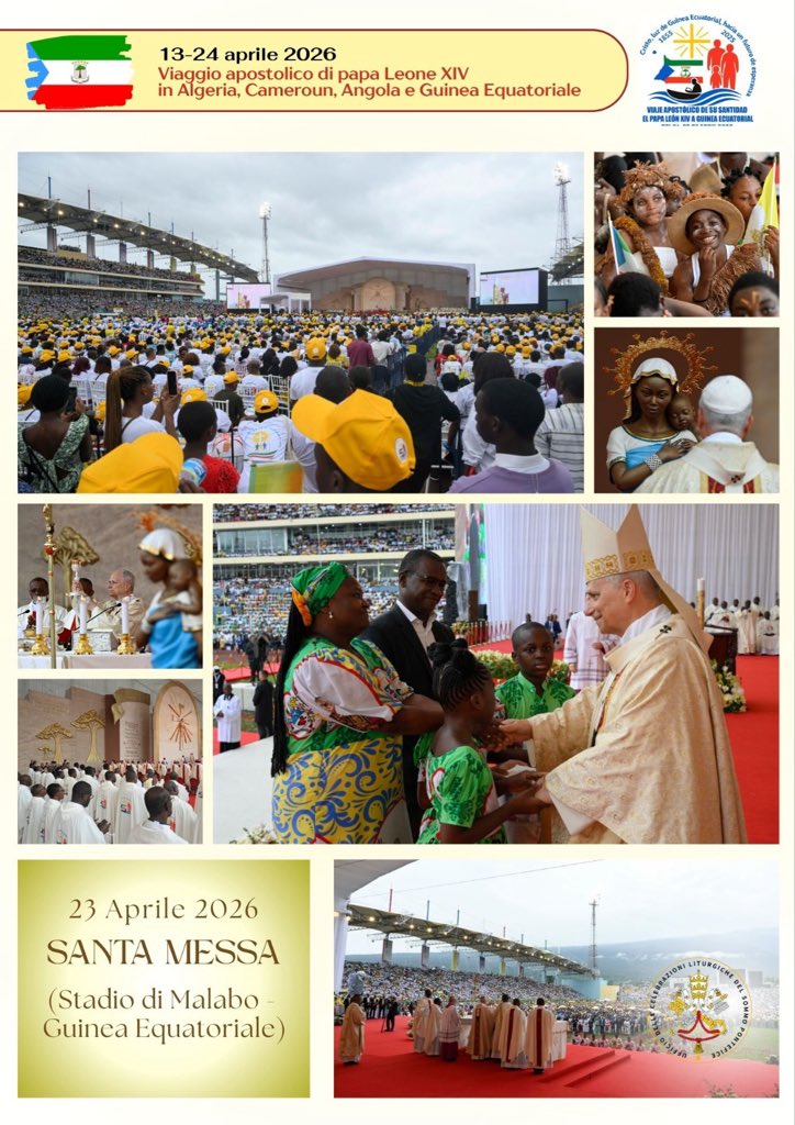 Alcune immagini della celebrazione eucaristica che il Santo Padre Leone XIV ha presieduto nello stadio di Malabo, Guinea Equatoriale (23 aprile 2026)

📸 Vatican Media