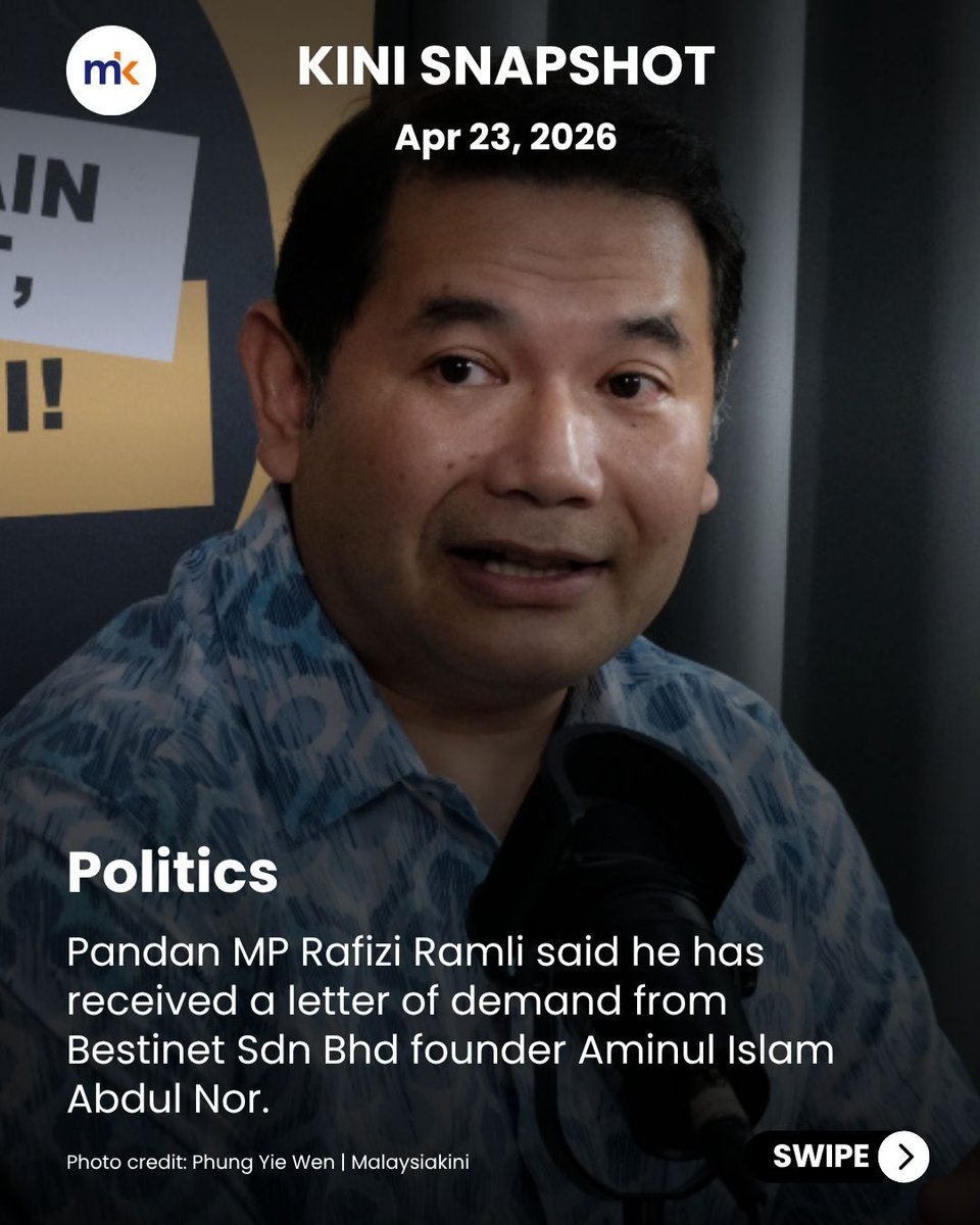 malaysiakini's tweet image. Read the full story: malaysiakini.com/news/773464

KINI SNAPSHOT Apr 23, 2026 #ICYMI

📌 Selangor PAS Youth chief Sukri Omar announced a protest tomorrow against Seri Kembangan assemblyperson Wong Siew Ki, after her comments asking the Selangor government to consider adopting a modern