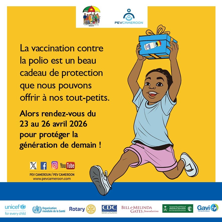 🚀 Jour 1 ! La campagne contre la polio démarre aujourd’hui
💉 2 gouttes pour protéger chaque enfant
🚪 Ouvrez vos portes aux équipes
<a href="/pevcameroun/">PEV CAMEROUN</a> <a href="/MinsanteCMR/">MinsanteCameroun</a>
#Jour1 #StopPolio #VaccinationEnfant #SAV2026 #PEVCAMEROON #HaltePolio237