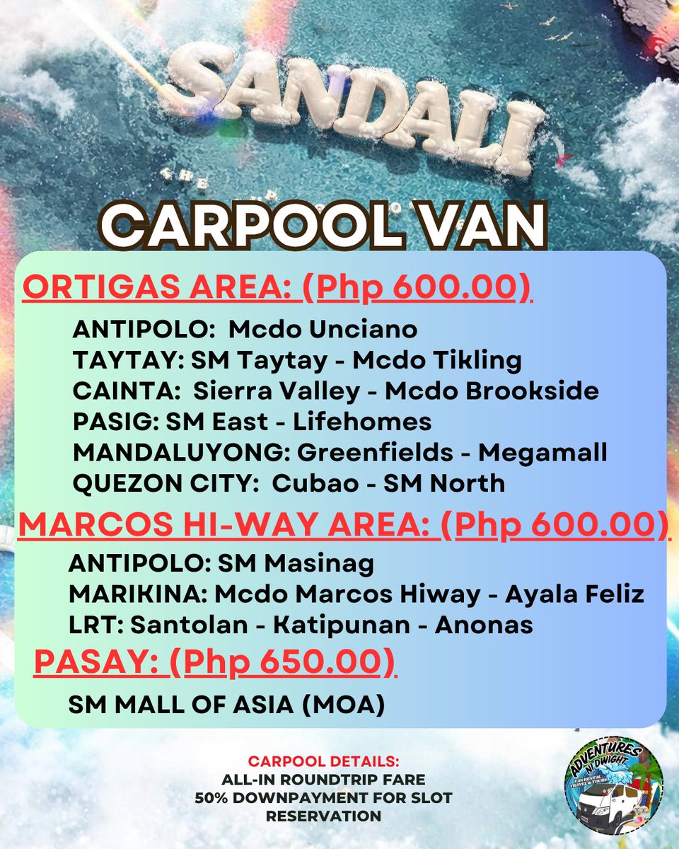 kkjsxx_'s tweet image. Hello! Carpool Service for Sandali: The Cup of Joe Fest [May 23, 2026] - Rizal/Metro Peeps 🚙

DM FOR MORE INFO! 😏

#COJ #SandaliTheCOJFest #cupofjoe

Antipolo - Taytay - Cainta - Marikina - Pasig - Mandaluyong - Cubao - SM North- MOA