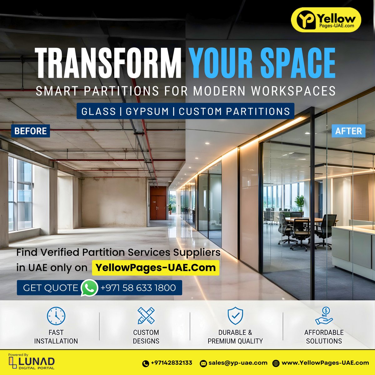 Upgrade your workspace with smart &amp; modern partition services for your office in the UAE.

📩 Get your quote now on Yellow Pages UAE - yellowpages-uae.com/uae/partitions

.

#OfficeFitoutUAE #PartitionServiceUAE #InteriorFitout #UAEBusiness #YellowPagesUAE