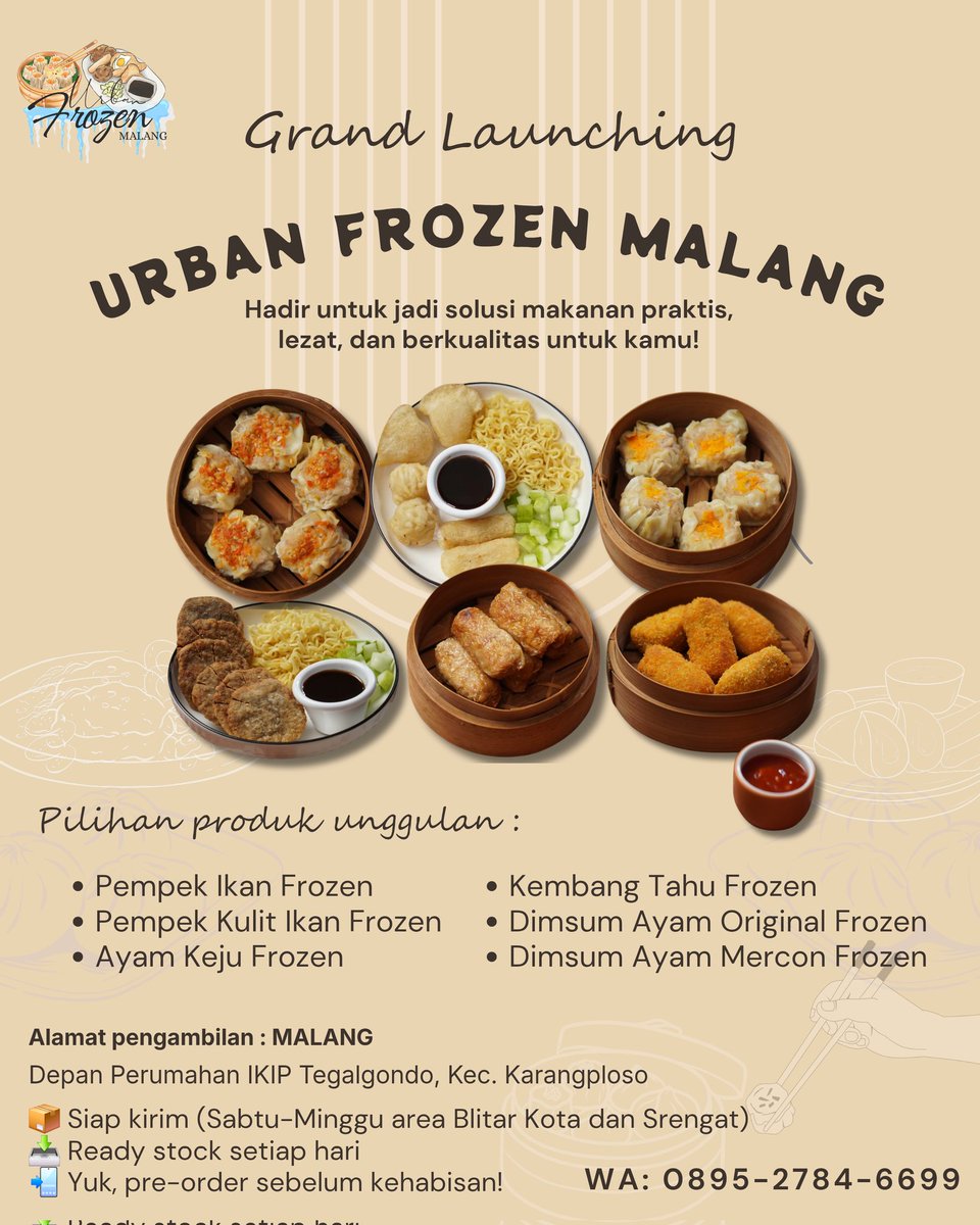 boy5se's tweet photo. Yuk pre-order Urban Frozen Malang.  Kakak-kakak yang suka Dimsum dan Pempek bisa merapat sebelum kehabisan nih. Setiap weekend kirim ke area Blitar kota dan Srengat ya! WA/DM untuk tanya-tanya! Semoga laris semuanya ❤️‍🔥🫶🏻 
#pasarminggumalang https://t.co/EFQNAIE4kf