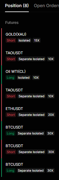 murana_eth's tweet photo. My all positions 👇

Longs:
BTC from 66,6k and 70,9k 
Oil WTi from 85

Shorts: 
BTC from 79,1k 
TAO from 366
ETH from 2415
Gold from 4763

If you want to have access to all my signals registrate account using this link: https://t.co/J5q0X0kIlD

and send me DM with your UID https://t.co/0SGoIdxpaM