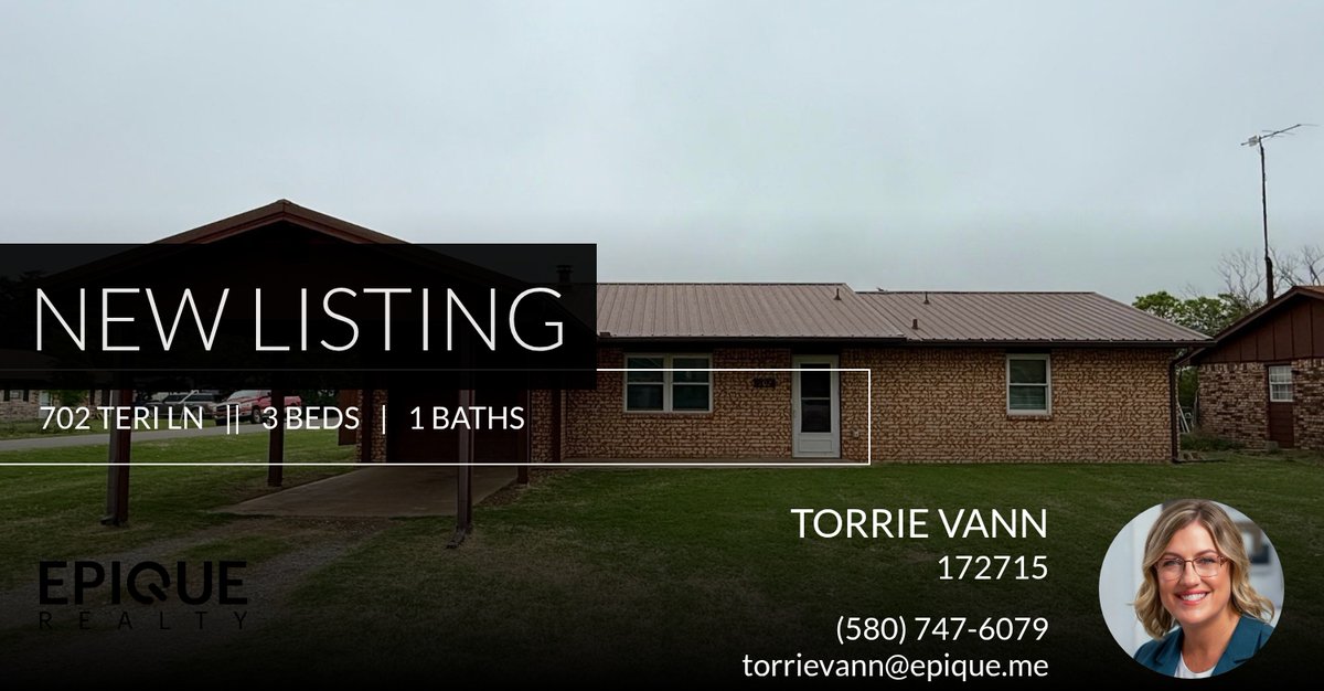RealtorTorrie's tweet photo. 📍 New Listing 📍 Take a look at this fantastic new property that just hit the market located at 702 Teri Ln in Kremlin. Reach out here or at (580) 747-6079 for more information

Torrie Vann
REALTOR®, CRS
Epique Realty https://t.co/bz97rVD0GK https://t.co/SeQcGFYoQz