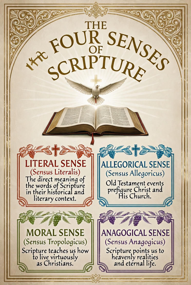 Our Catholic understanding of Sacred Scripture rests on the conviction that God is its true author, working through human writers to reveal Himself and His plan of salvation. To interpret the Bible rightly, the Church distinguishes two primary senses: the literal and the