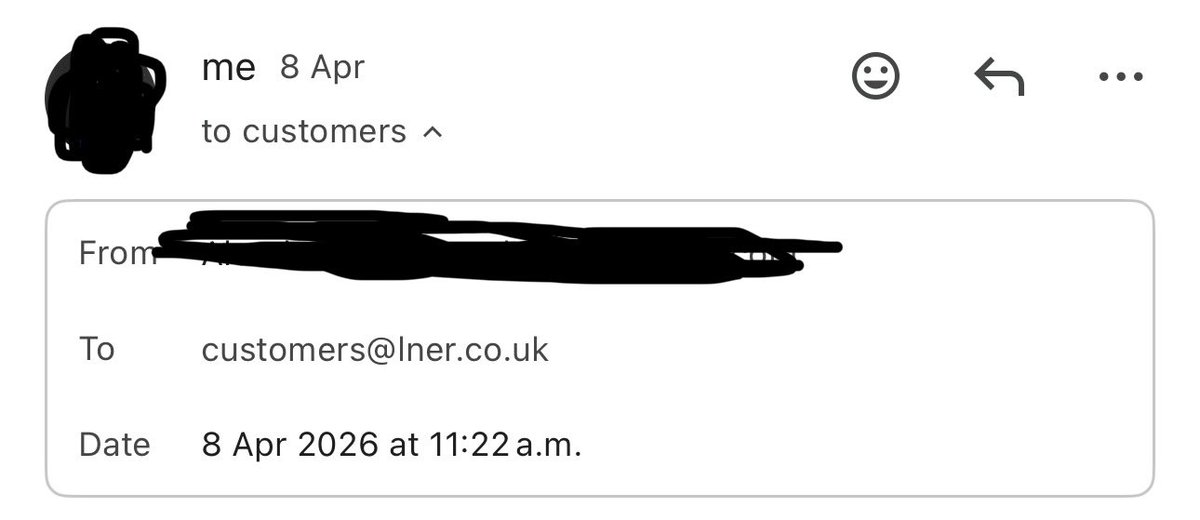 TensaIntensa's tweet photo. @LNER Hi
I sent an original email right after the issue back on March 16th and a follow up on April 8th to that email and I still haven’t received a response.

Is there anything I can out on the subject line to make sure it gets read this time?

Thanks! https://t.co/BwWeJHKZNI