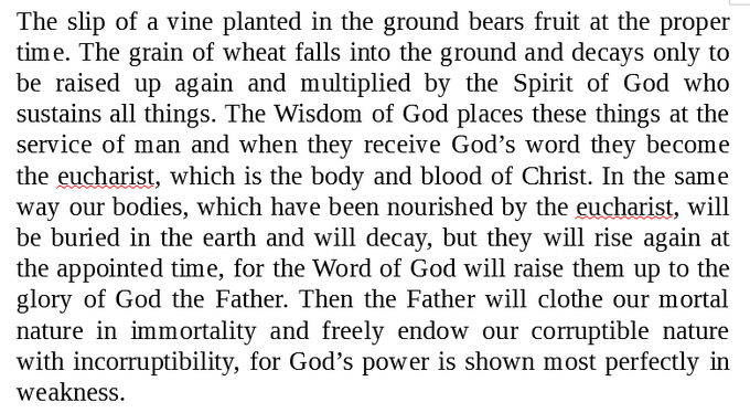 FrCharles's tweet image. St. Irenaeus on the Eucharist - Resurrection continuum (Office of Readings). #Easter