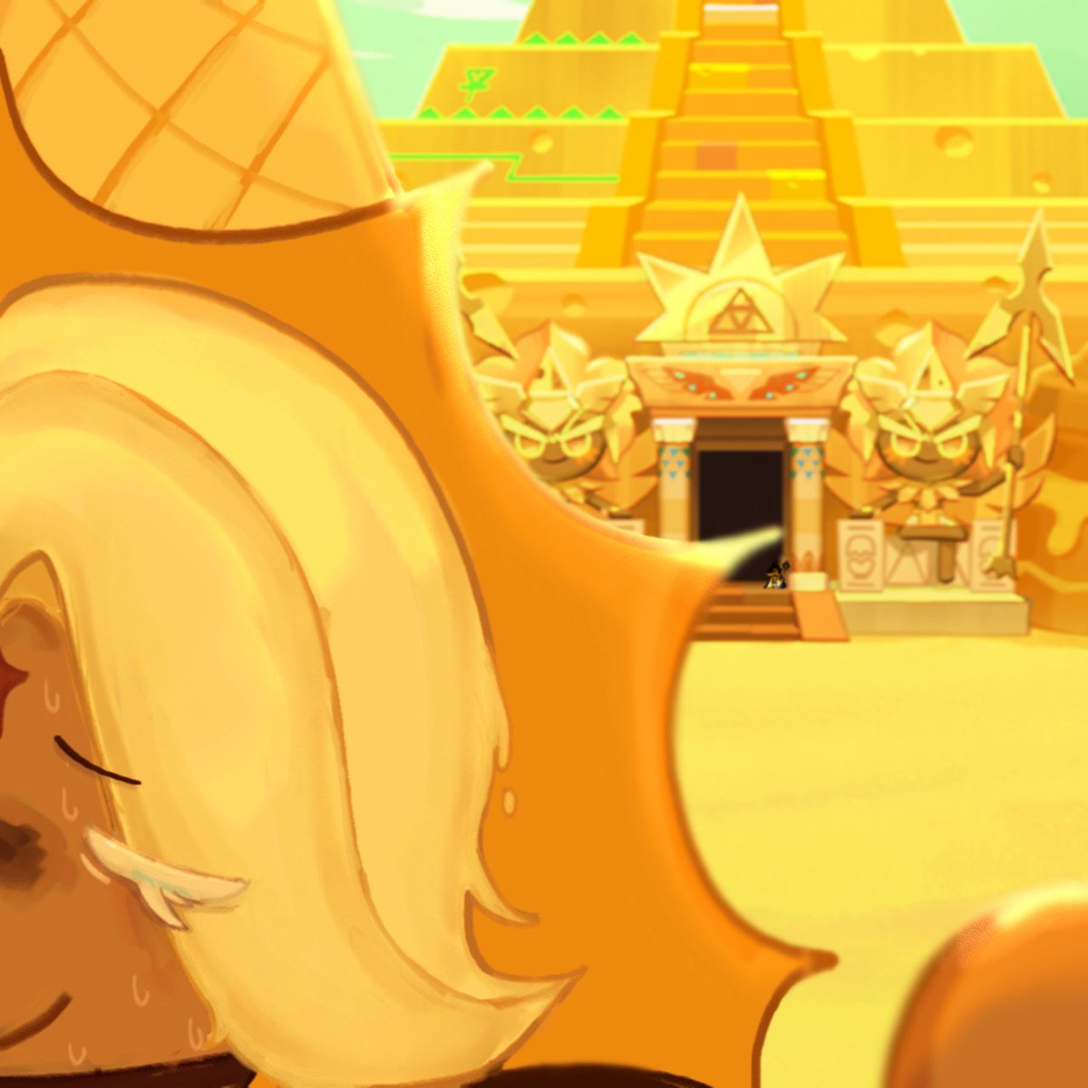 vanillacrk's tweet image. Ah... @AlGoldSovereign! (;ﾟ∇ﾟ)💦

I have finally arrived at the Golden Cheese Kingdom.May you please come by the entrance..? (Your guard seems to be there)

It is rather hot out here! ☀️

#crk #cookierunkingdom