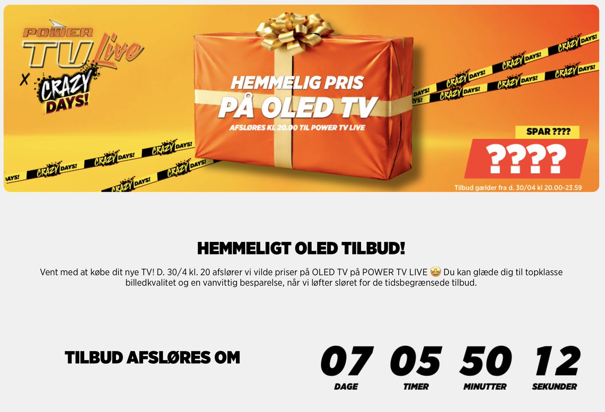 Tip hvis I er i markedet for OLED:
Har lige modtaget denne i et nyhedsbrev. De nævner ikke mærke, men der var ret store prisnedsættelser sidst de kørte OLED-tilbud i liveshow (Black Friday sidste år). Spørgsmålet er, hvilket mærke/model?

Tilføjer i Tilbudsjagten, når vi ved mere