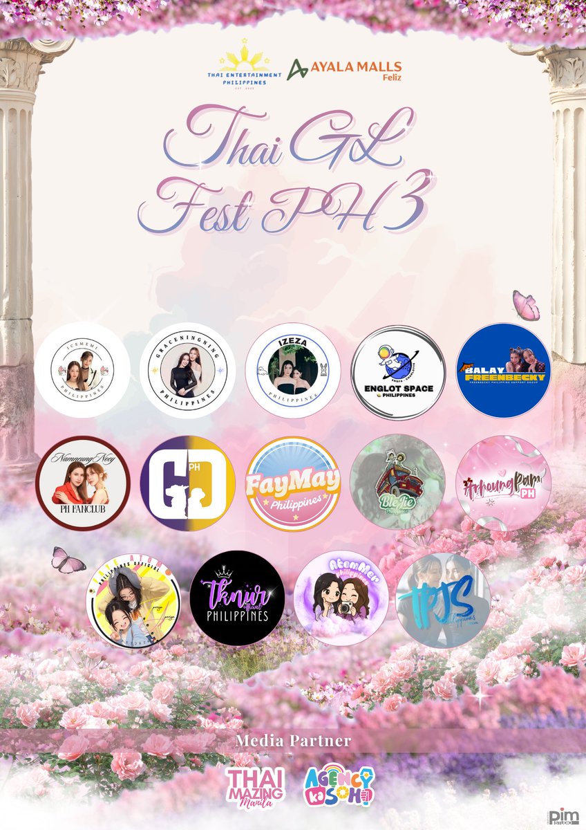 TEPHL's tweet photo. ✨ Let’s celebrate the beauty of Girls’ Love stories, the warmth of the community, and the connections we create through the shows we love.
🌷 Here’s the complete list of fanclub partners participating in Thai GL Fest PH 3 — be sure to show your fandom this June 6!
📅 June 6, 2026
⏰ 10:00 AM – 9:00 PM
📍 Ayala Malls Feliz – 2nd Floor Activity Center
🌸 What’s waiting for you?
💖 Fanclub Booths
📷 GL-Inspired Photospots
🎲 Fun Fan Activities
🌷 A welcoming space for the sapphic GL community
👗 Dress Code: Pink or Floral 🌸
🎤 Hosted by: @host_julianna
🔗 Register here: https://t.co/jRAjWEdLJ9
✨ Media Partners:
@agencyka_soho, @ThaimazingMNL & Unreplicated MNL
Bring your pink outfits, floral fits, and your love for Thai GL, and spend the day with fellow fans who share the same passion.
🌸 See you there, Filo GL fans — let’s blossom together!
#ThaiGLFest3
#BlossomLikeAFlower
🌸 Disclaimer: This is a fan community event organized by fans, for fans. Thai Entertainment PH is not liable for any items or materials produced by participating fanbases. Our goal is to provide a safe space for Filo GL stans. For any concerns, please contact the respective fanclub partners directly.
