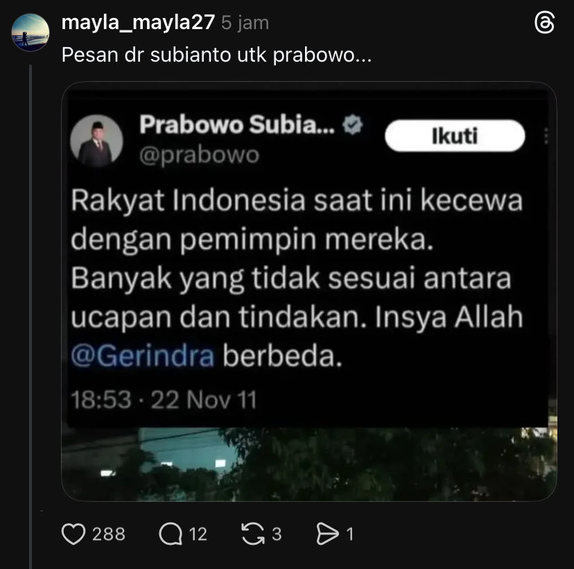5 menit ngetawain ini

“Subianto utk prabowo…”