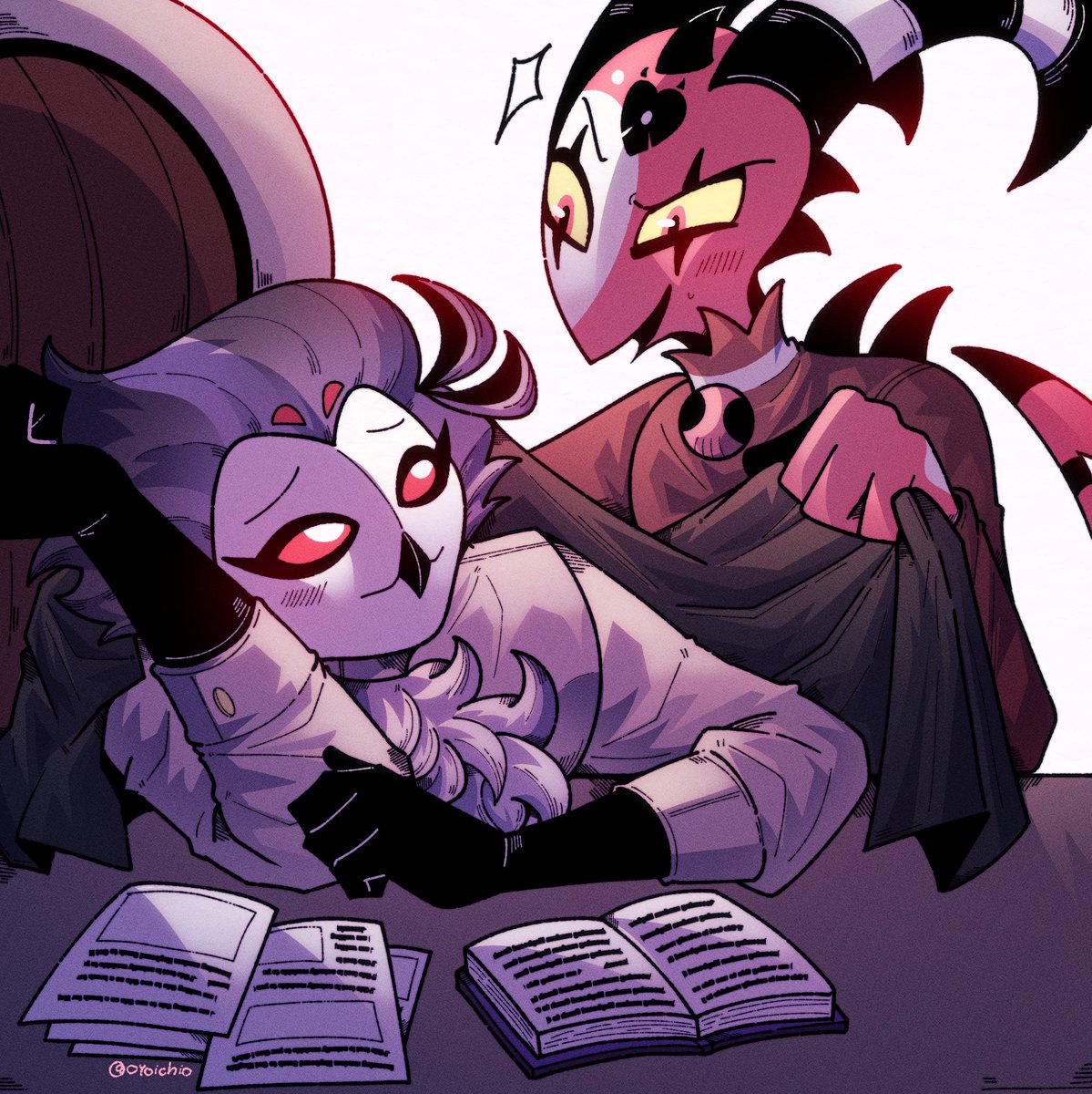 " Are you worried about me? "
" N.... not at all! "
❤️💜 
#helluvaboss || #stolitz