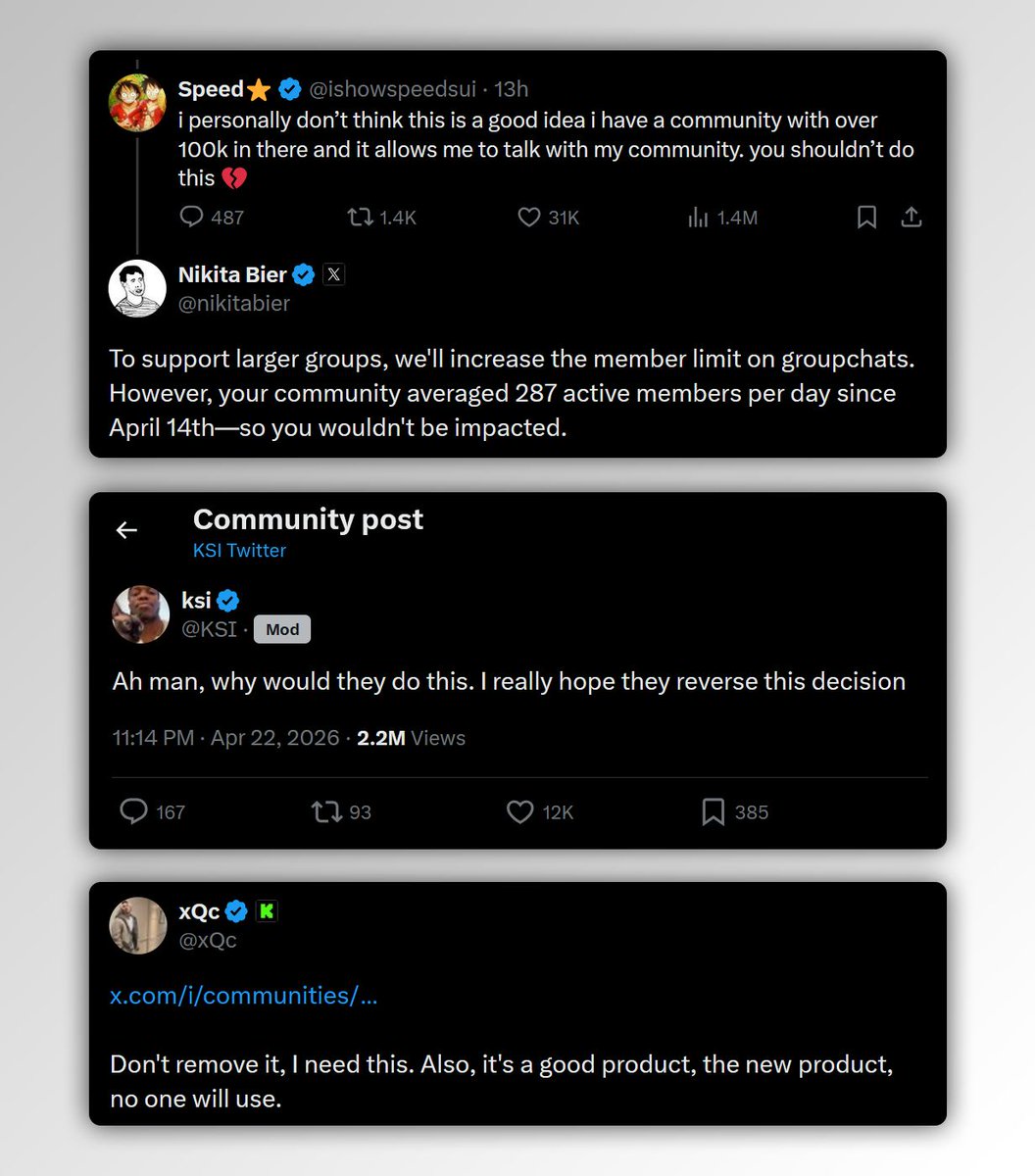EkongGodson's tweet image. Content creators, iShowSpeed, KSI &amp;amp; co, have protested X Head of Product's decision to remove Communities. 

#Nikita #Communities #iShowSpeed #Protest