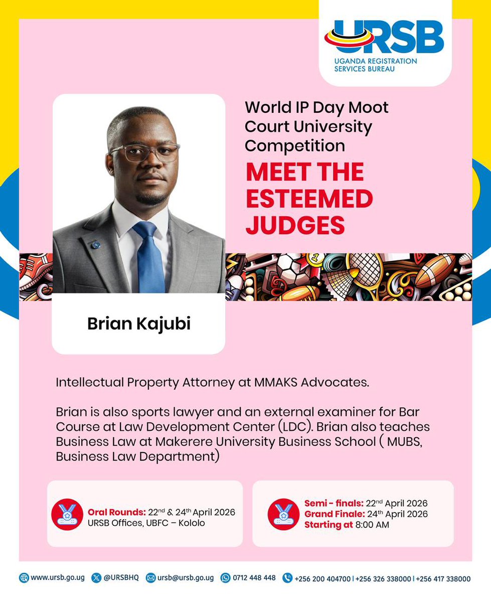 URSBHQ's tweet photo. Meet the minds behind the bench⚖️

We are proud to introduce our esteemed judges for the Intellectual Property Day Moot Final Competition tomorrow.

As we celebrate World IP Day, these distinguished professionals will guide, and challenge the finalists in a competitive showdown of legal brilliance.

See you there!

#IPinSports #WorldIPDay2026