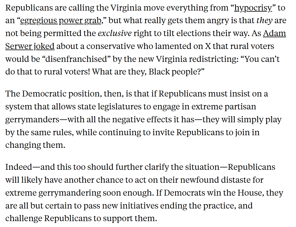 GregTSargent's tweet image. Expert trolling from Jamie Raskin: 

If Republicans are suddenly angry about losing in the gerrymandering wars, then they're welcome to join him and Dems in passing bans on gerrymandering in the next Congress, he tells me:

newrepublic.com/article/209383…